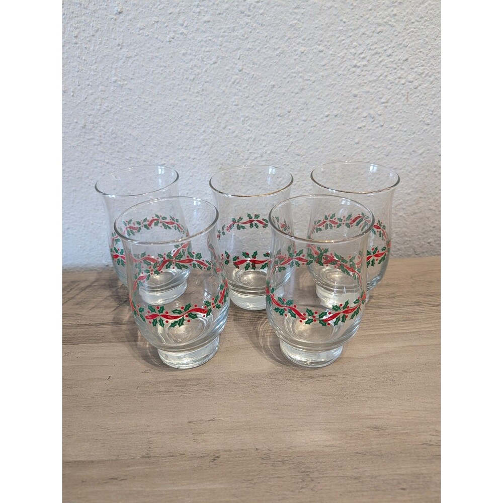 Vintage Libbey Arby's Christmas Holly Berry Clear Tumblers Set of 6